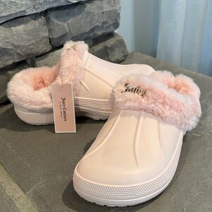 Juicy Couture Miss Cora removable fur lining,gold/rhinestone logo,rubber clog